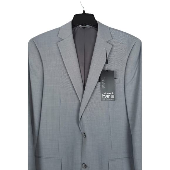 Bar III Men's Skinny-Fit Stretch Wool 2-Piece Suit Light Grey 44L 34x32 NWT - Picture 5 of 13